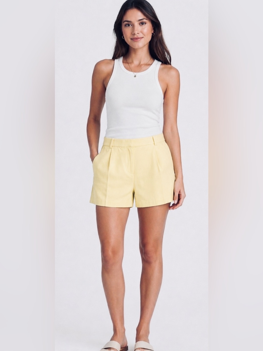 Calypso St. Barth Butter Yellow Pleated Shorts 12